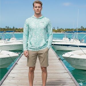 Huk Seafoam Patterned Hoodie Fishing shirt, Mens Large NWOT